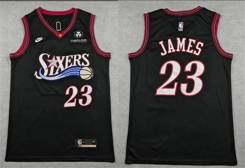 Mens Philadelphia 76ers #23 LeBron James Nike Black Hardwood Classics Jersey