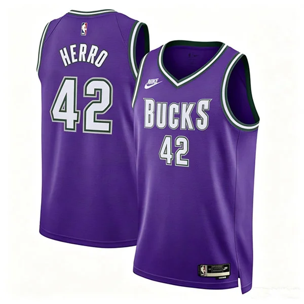 Mens Milwaukee Bucks #42 Tyler Herro Purple Classic Edition Jersey