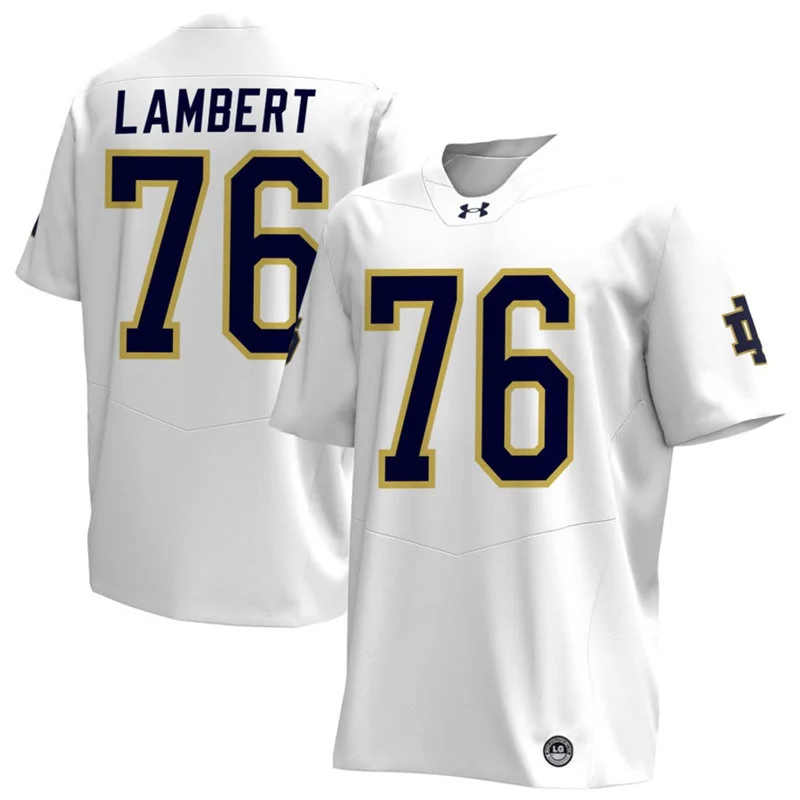 Notre Dame Fighting Irish #76 Guerby Lambert White with Name Football Jersey