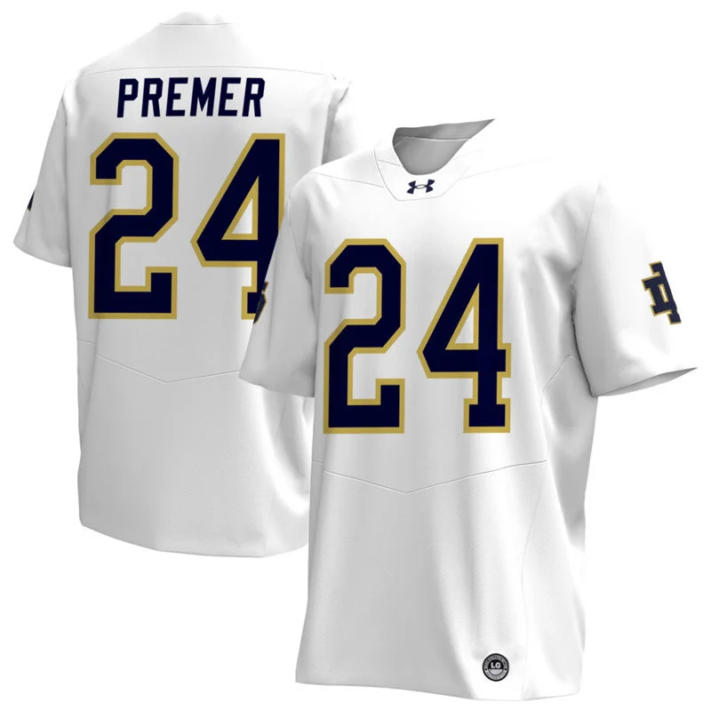 Notre Dame Fighting Irish #24 Ian Premer White with Name Football Jersey