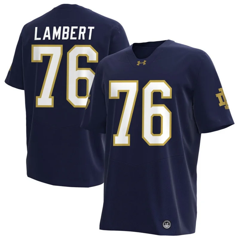 Notre Dame Fighting Irish #76 Guerby Lambert Navy with Name Football Jersey