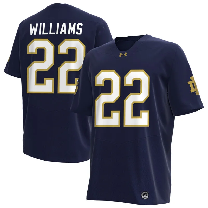Notre Dame Fighting Irish #22 Aneyas Williams  Navy with Name Football Jersey