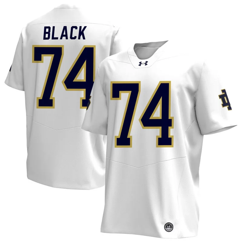 Notre Dame Fighting Irish #74 Will Black White with Name Football Jersey