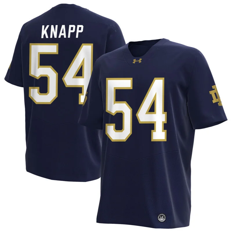 Notre Dame Fighting Irish #54 Anthonie Knapp  Navy with Name Football Jersey
