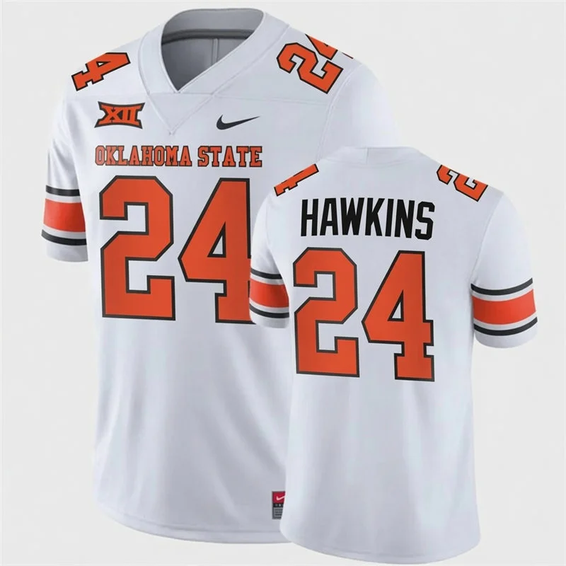 Oklahoma State Cowboys #24 Caleb Hawkins Nike White Orange Football Jersey Oklahoma State Cowboys #24 Caleb Hawkins Nike White Orange Football Jersey