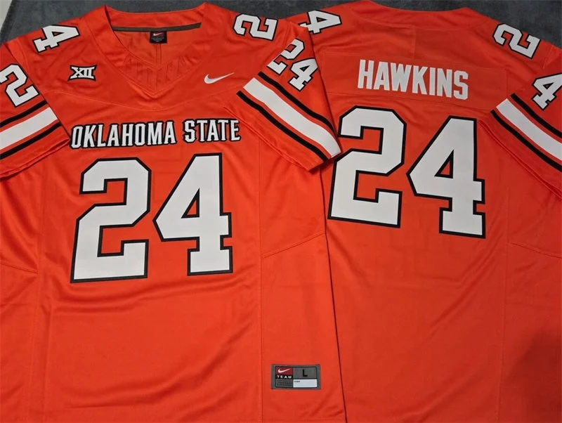 Oklahoma State Cowboys #24 Caleb Hawkins Nike 2026 Orange College Football Jersey Oklahoma State Cowboys #24 Caleb Hawkins Nike 2026 Orange College Football Jersey