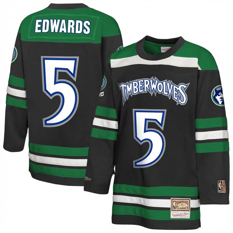 Mens Minnesota Timberwolves #5 Anthony Edwards Black Maxxed Out 2.0 Fashion Hockey Jersey 