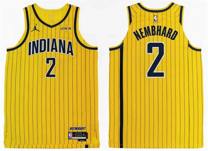 Mens Indiana Pacers #2 Andrew Nembhard 2026 Yellow Pinstripes Statement Edition Swingman Jersey