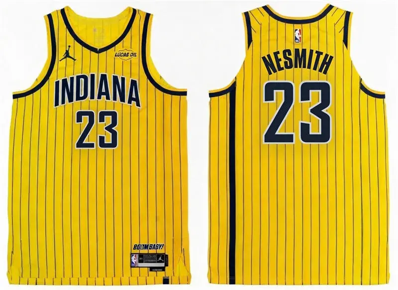 Mens Indiana Pacers #23 Aaron Nesmith 2026 Yellow Pinstripes Statement Edition Swingman Jersey