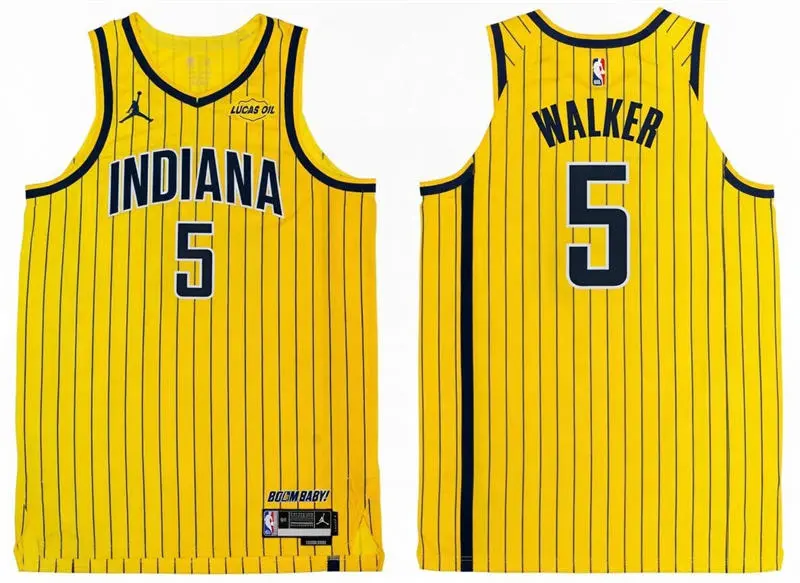 Mens Indiana Pacers #5 Jarace Walker 2026 Yellow Pinstripes Statement Edition Swingman Jersey