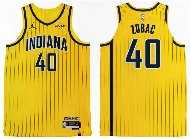 Mens Indiana Pacers #40 Ivica Zubac 2026 Yellow Pinstripes Statement Edition Swingman Jersey