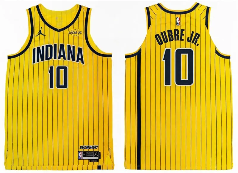 Mens Indiana Pacers #10 Kelly Oubre Jr. 2026 Yellow Pinstripes Statement Edition Swingman Jersey