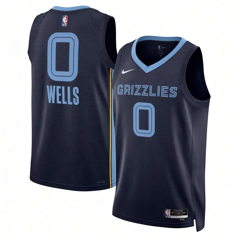 Mens Memphis Grizzlies #0 Jaylen Wells Navy Icon Edition Swingman Jersey