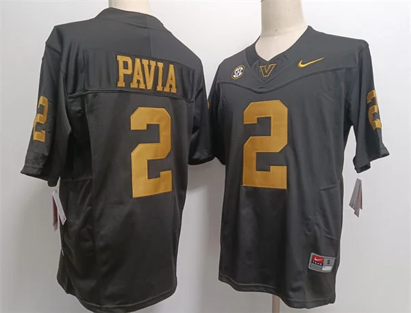 Mens Vanderbilt Commodores #2 Diego Pavia Black Gold Football Jersey
