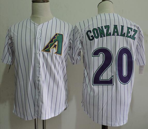 Men's Arizona Diamondbacks #20 Luis Gonzalez White Purple Majestic Cooperstown Collection Throwback Jersey