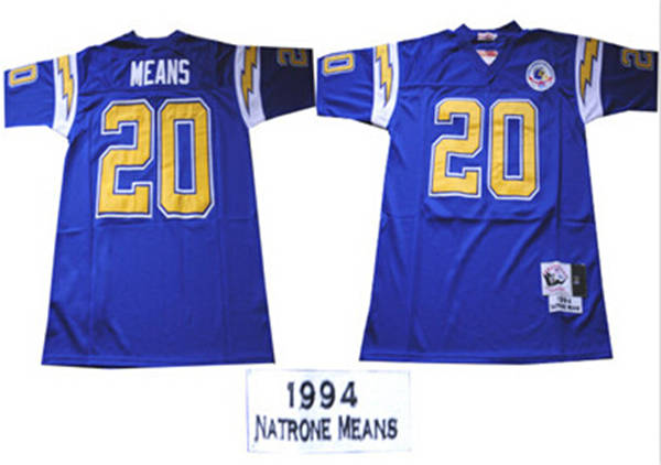 Men's San Diego Chargers #20 Natrone Means Mitchell & Ness Navy BLue Throwback Jersey