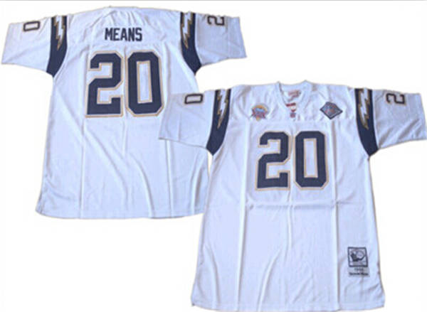 Men's San Diego Chargers #20 Natrone Means Mitchell & Ness White Throwback Jersey