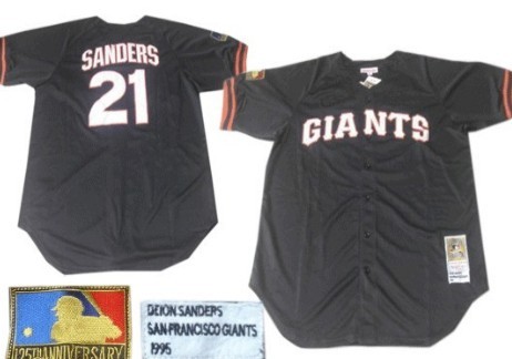 Men's San Francisco Giants #21 Deion Sanders Mitchell & Ness Black Pullover Throwback Jersey