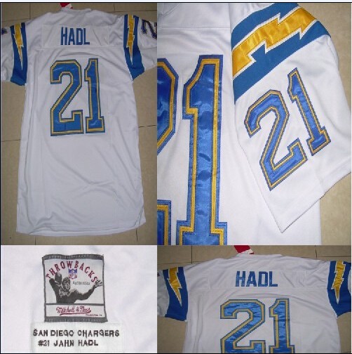 Men's San Diego Chargers #21 Jahn Hadl Mitchell & Ness White Throwback Jersey