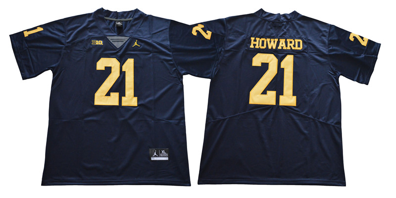 Men's NCAA Michigan Wolverines #21 Desmond Howard Brand Jordan Navy Big 10 College Football Jersey S-3XL