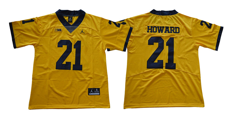 Men's Michigan Wolverines #21 Desmond Howard Gold Stitched College Football Brand Jordan NCAA Jersey