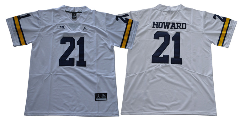 Men's Michigan Wolverines #21 Desmond Howard Brand Jordan White Big 10 College Football Jersey S-3XL