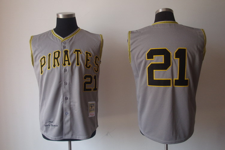 Men's Pittsburgh Pirates #21 Roberto Clemente Gray Throwback Vest Jersey