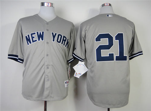 Men's New York Yankees #21 Paul O'neill Gray Throwback Jersey