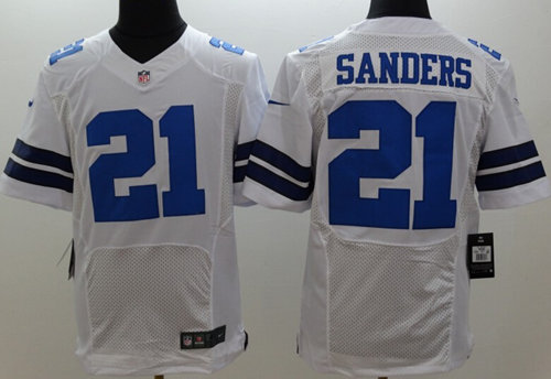 Men's Dallas Cowboys Retired Player #21 Deion Sanders White Nik Elite Jersey