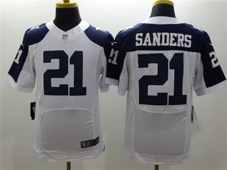 Men's Dallas Cowboys Retired Player #21 Deion Sanders White Thanksgiving Nik Elite Jersey