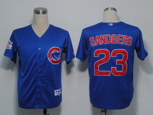 Men's Chicago Cubs #23 Ryne Sandberg 1997 Blue With Button Throwback Jersey