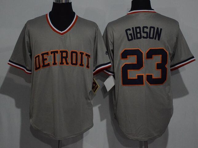 Men's Detroit Tigers #23 Kirk Gibson Gray Pullover Throwback Baseball Jersey
