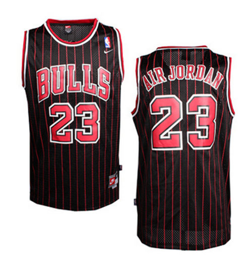 Men's Chicago Bulls #23 Michael Jordan “Air Jordan” Black Pinstripe Jersey