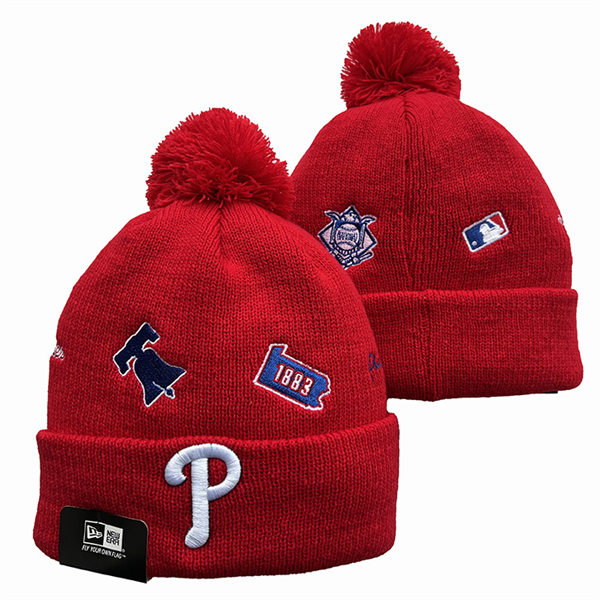 Philadelphia Phillies Red Cuffed Pom Knit Hat YD231027
