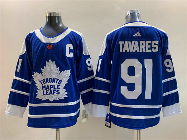 Men's Toronto Maple Leafs #91 John Tavares Blue 2022 Reverse Retro Primegreen Jersey