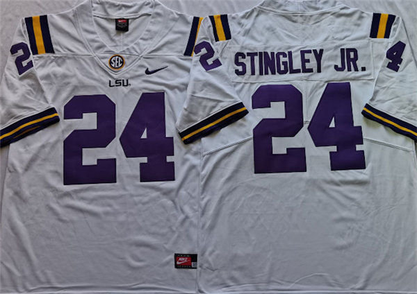 Men's LSU Tigers #24 Derek Stingley Jr. White Stitched Nike NCAA Football Jersey