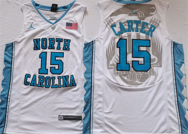 Men's North Carolina Tar Heels #15 Vince Carter 2016 ACC White College Baseketball Jersey