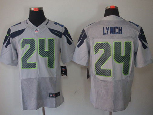 Men's Nike Elite Jersey  Seattle Seahawks #24 Marshawn Lynch Gray