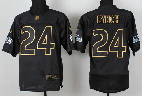 Men's Seattle Seahawks #24 Marshawn Lynch 2014 PRO Gold Lettering Nike Fashion Jerseys
