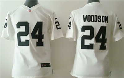 Kid's Oakland Raiders #24 Charles Woodson White Nik Game Jersey