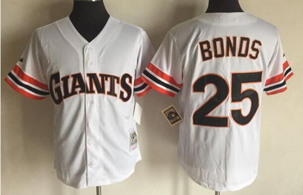 Men's San Francisco Giants #25 Barry Bonds White Throwback Vintage Cool Base Baseball Jersey