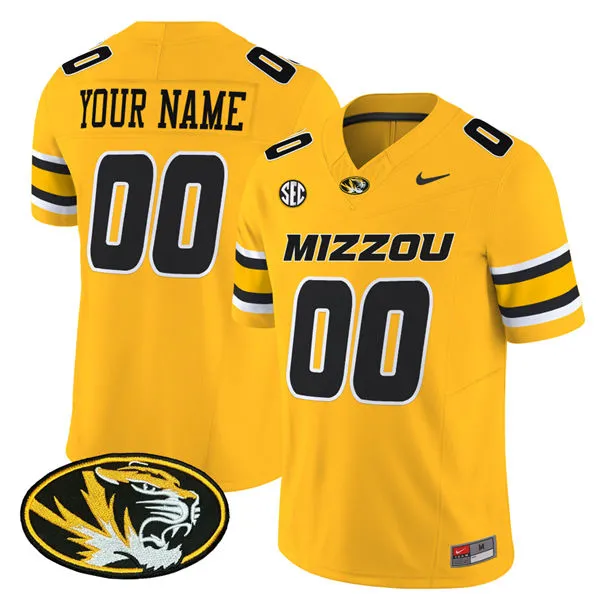 Missouri Tigers Custom Nike 2025 Gold College Football Game Jersey