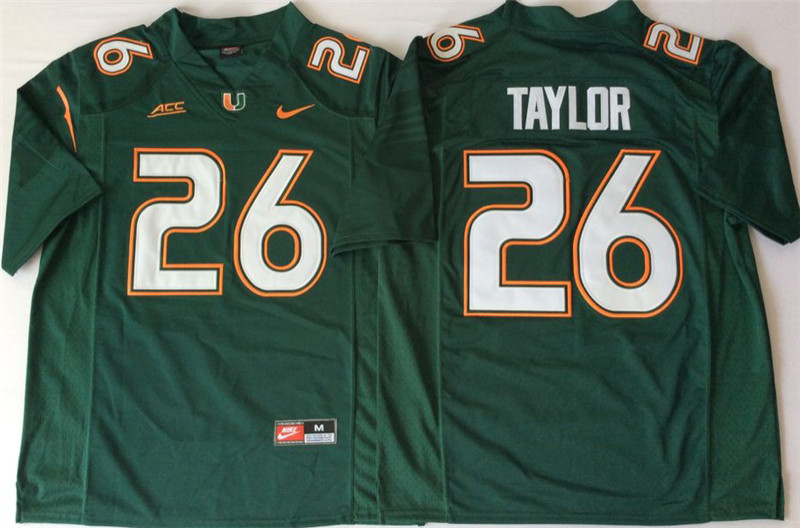 Men's Miami Hurricanes #26 Sean Taylor Nike Green Limited Throwback Football Jersey