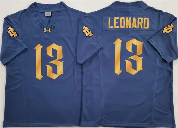 Mens Notre Dame Fighting Irish #13 Riley Leonard Navy with Name 2024 SHAMROCK SERIES Uniform Jersey