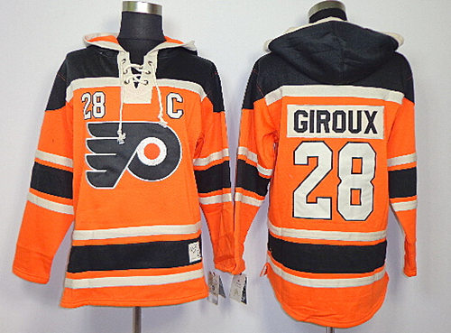Philadelphia Flyers #28 Claude Giroux Orange Old Time Hockey hoodies