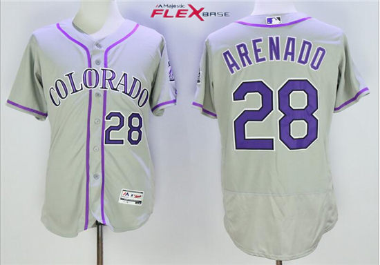 Men's Colorado Rockies #28 Nolan Arenado Majestic Team Grey 2016 FlexBase Baseball Jersey