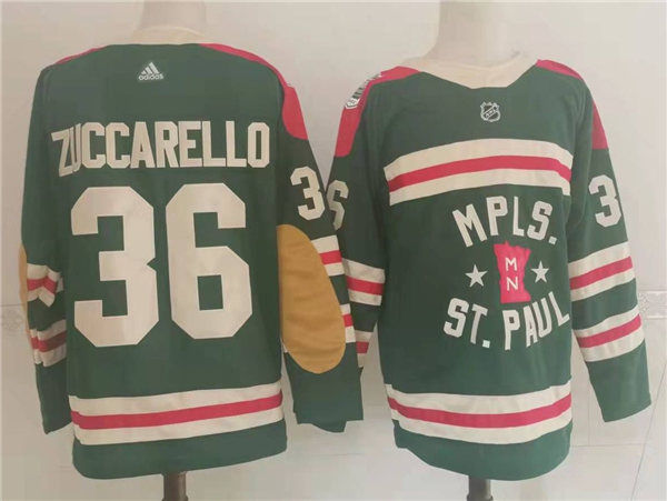 Mens Minnesota Wild #36 Mats Zuccarello Adidas Green 2022 Winter Classic State of Hockey Jersey
