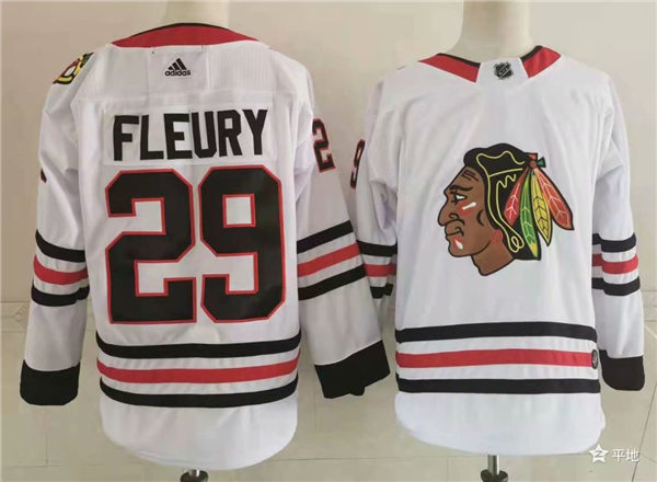 Mens Chicago Blackhawks #29 Marc-Andre Fleury Stitched Adidas Away White Jersey