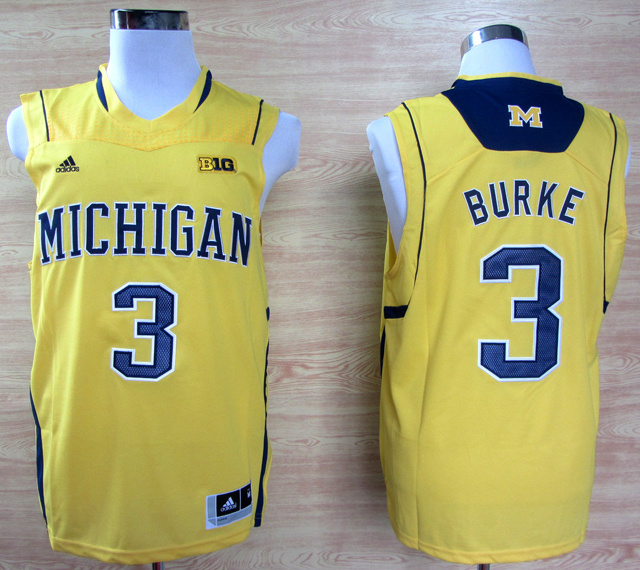 Adidas Michigan Wolverines Trey Burke #3 Big Big 10  Patch Authentic Basketball Jerseys - Yellow