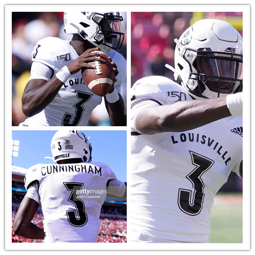 Mens Louisville Cardinals #3 Malik Cunningham Adidas 2019 White Throwback Football Jersey